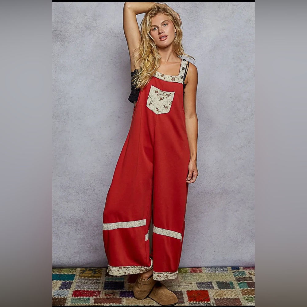 Vintage Washing Print Patch Solid French
Terry Knit Overalls - Picture 2 of 5